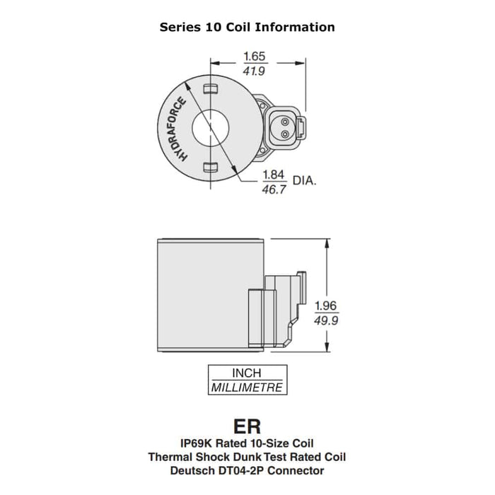 Hydraforce 4303712 Solenoid Valve Coil, Deutsch Connector, 12V DC, 10 Series