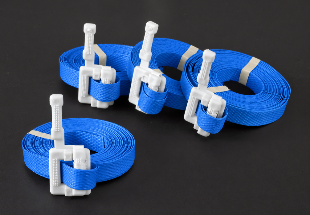 BLUE Encore Packaging Pre Cut Strapping w/Plastic Buckle, 1/2"W x 17'L, White, 500 Straps/Pack