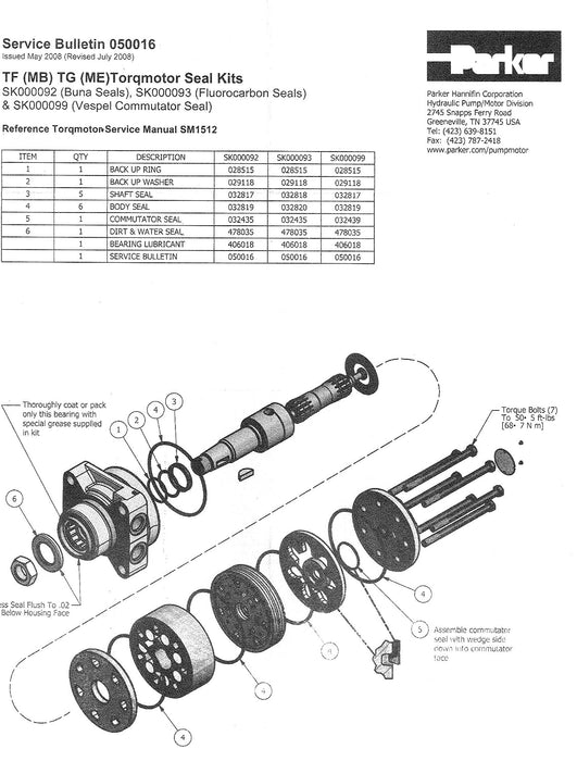 SK000092 Parker Hydraulic Wheel Motor TG TF DG DF Series Seal Kit