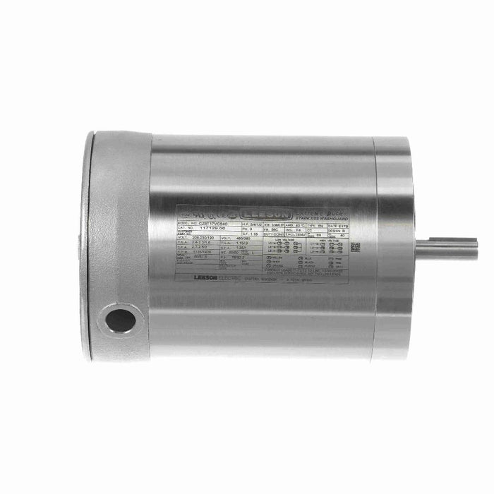 LEESON EXTREME DUCK® ULTRA GENERAL PURPOSE MOTOR, 0.75 & 0.50 HP, 3 PH, 60 & 50 HZ, 230/460 & 190/380 V, 1800 & 1500 RPM, 56C FRAME, TENV - 117129.00 Part #:117129.00  Catalog #:117129.00