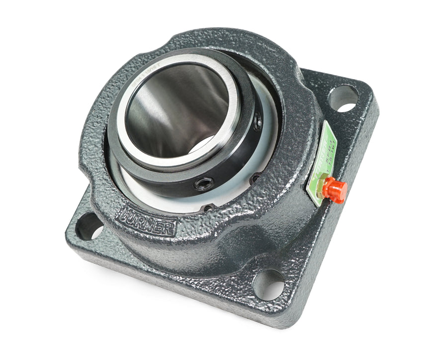 Link-Belt EFRB22431E 1 15/16" Mounted Spherical Roller Bearing, Cast Iron 4-Bolt Square Flange Block, Single Setscrew Locking Collar, Spring Loaded Heavy Contact Seal