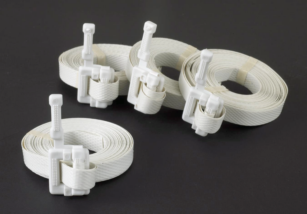 WHITE Pre Cut Strapping w/Plastic Buckle, 1/2"W x 17'L, White, 500 Straps/Pack